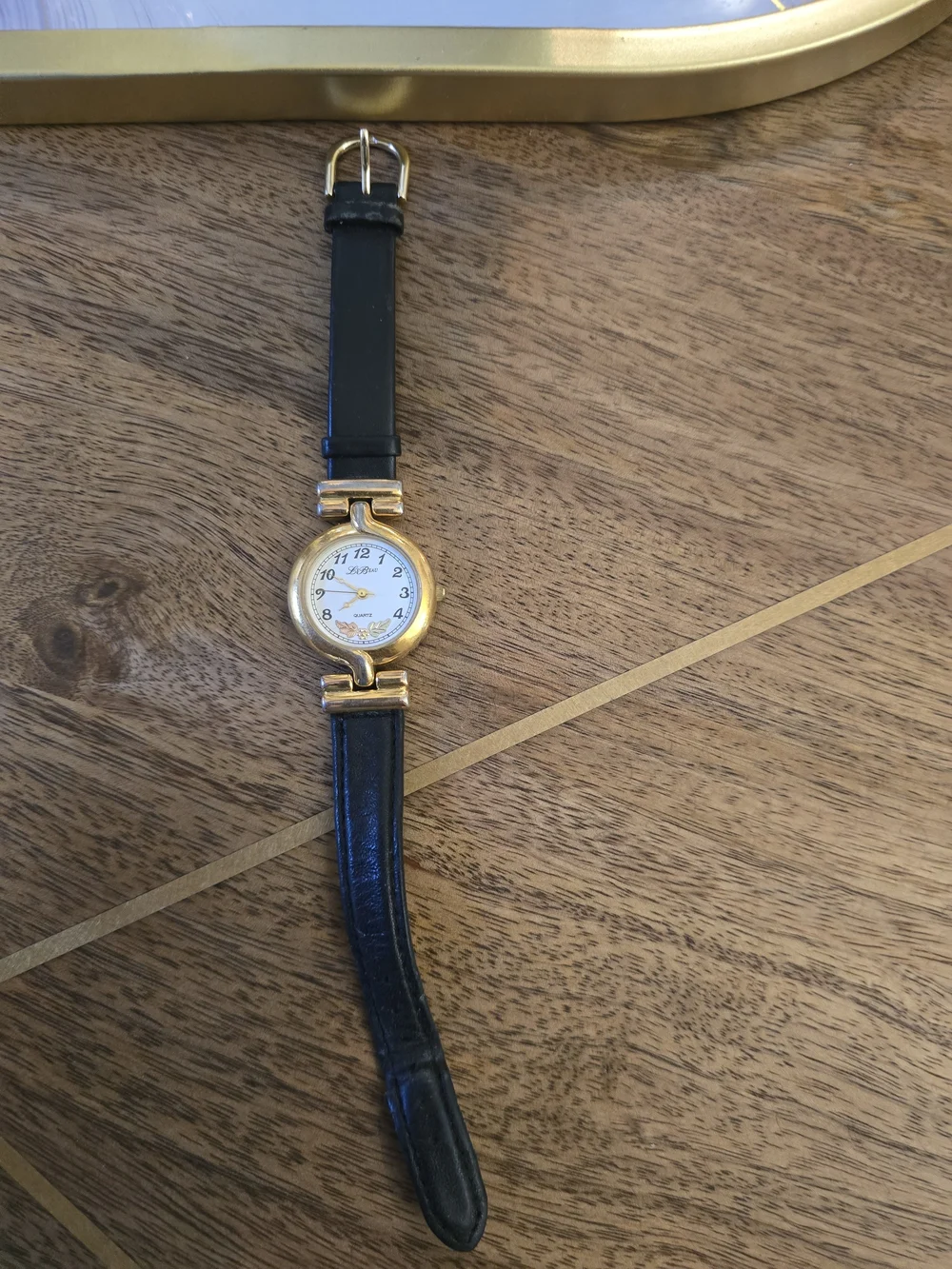 LeBeau Gold-Tone Women's Quartz Watch with Black Strap